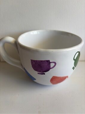 Mug/Handmade in Italy-White Ceramic Mug with Multicolor Cup Motifs